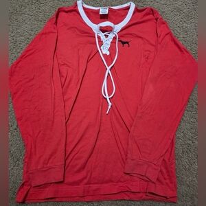 PINK Victoria's Secret Large Lace Up Logo Long Sleeved Tee